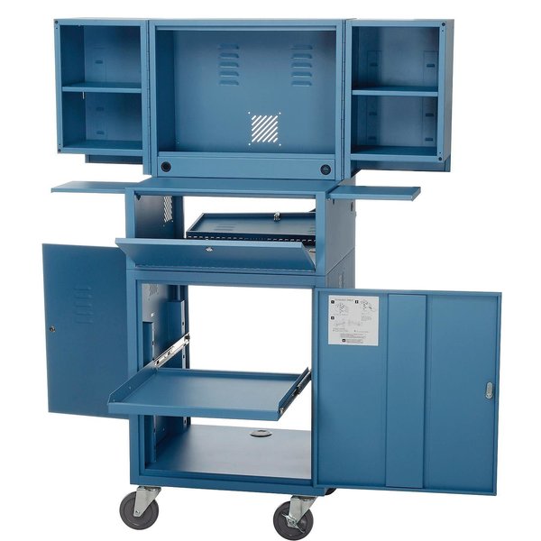 Global Industrial Assembled Mobile Fold-Out Computer Security Cabinet, Blue, 24-1/2W x 22-1/2D x 61-1/2H 695429BLA